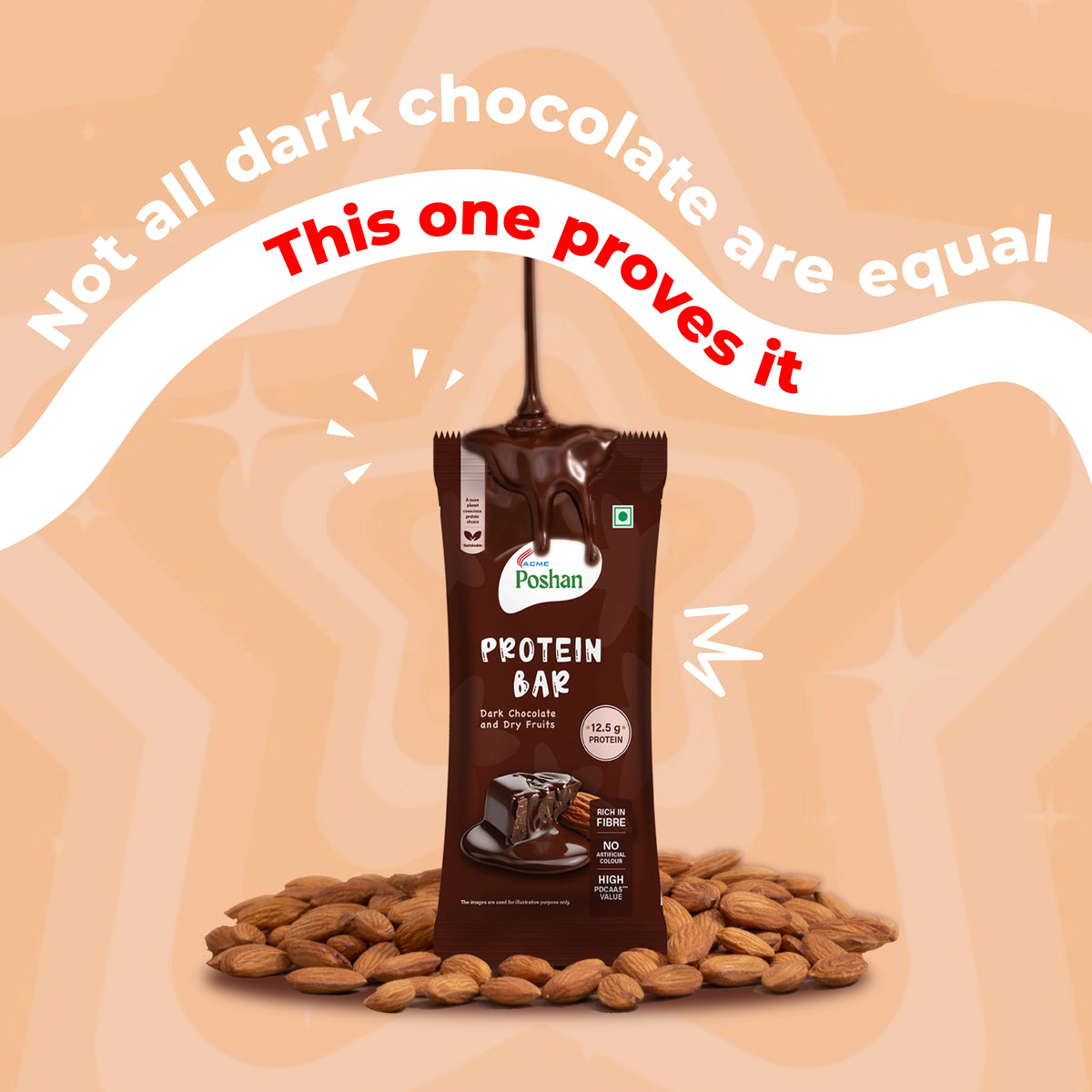 Protein Bar Dark Chocolate and Dry Fruits 50gms, 12.5gms protein-Pack of 6
