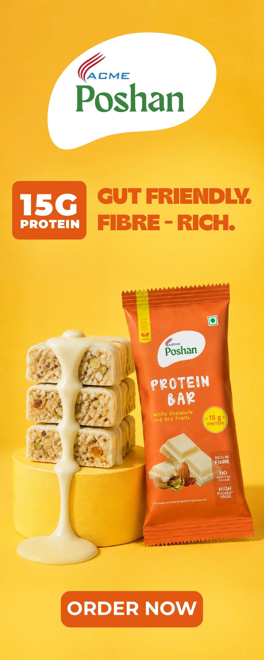 Protein Bar White Chocolate and Dry Fruits 50gms, 15gms protein-Pack of 6