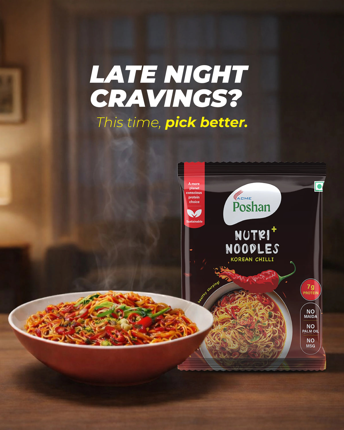 Nutri+ Noodles Korean Chilli Pack of 4, 280gms