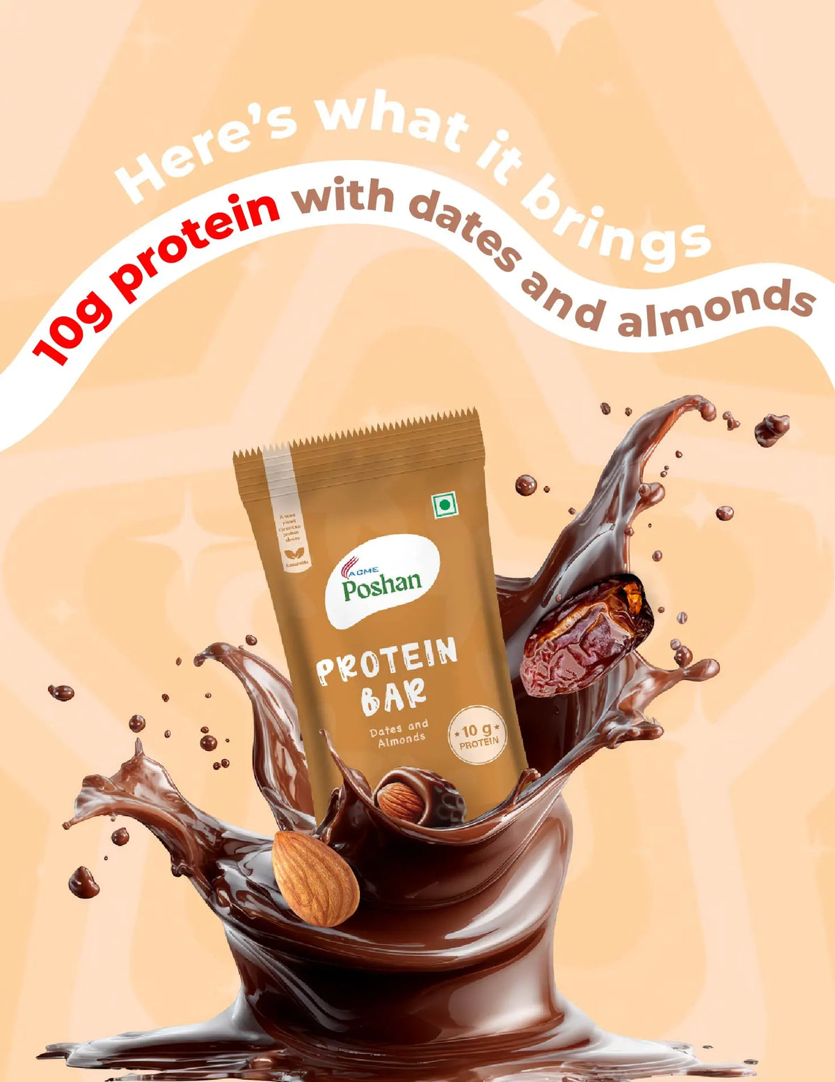 Protein Bar Dates and Almonds 50gms,10gm protein-Pack of 6