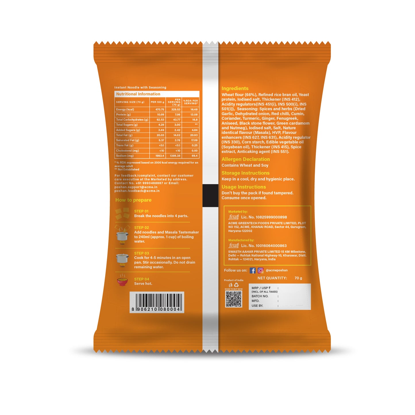 Nutri+ Noodles Indian Masala Pack of 4, 280gms
