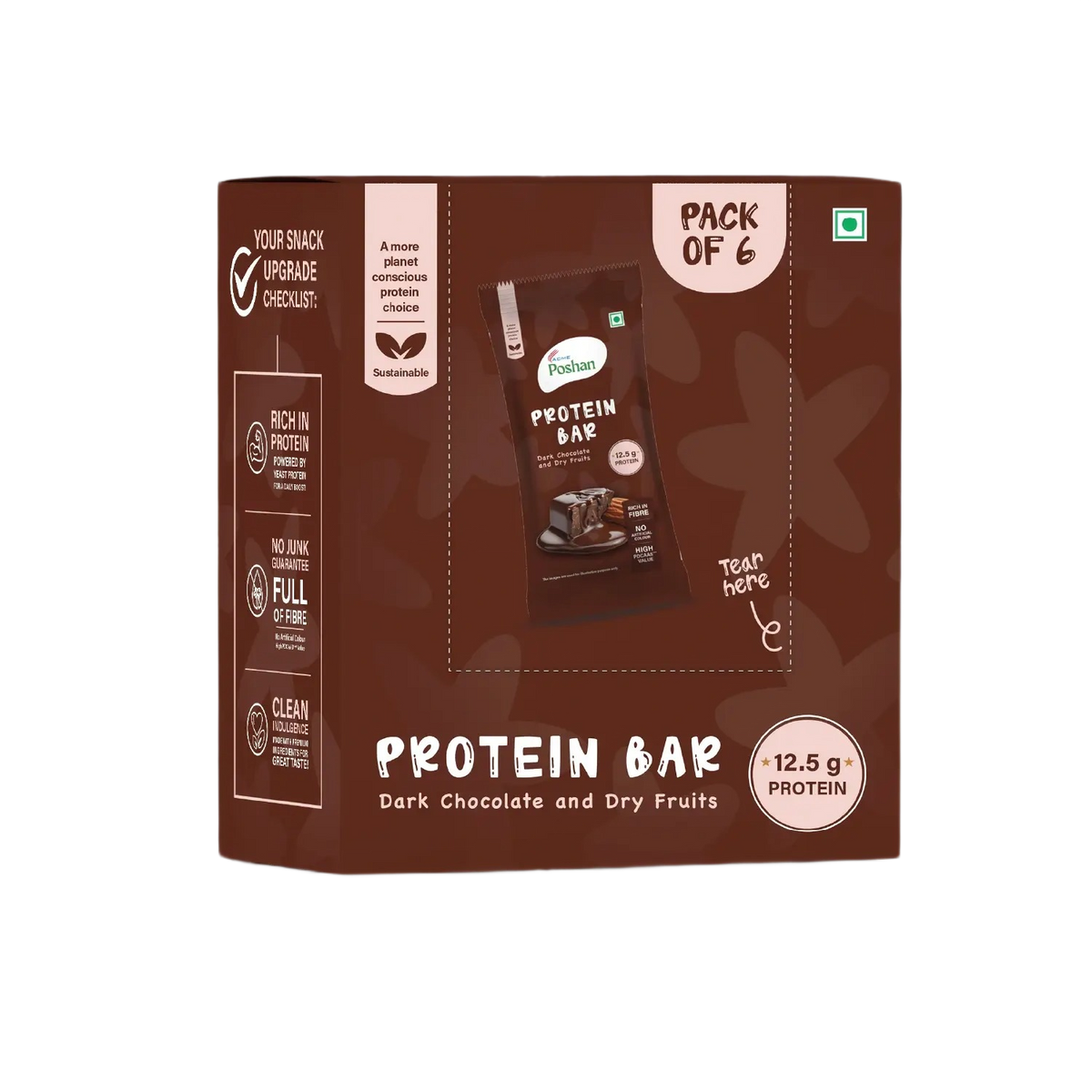Protein Bar Dark Chocolate and Dry Fruits 50gms, 12.5gms protein-Pack of 6