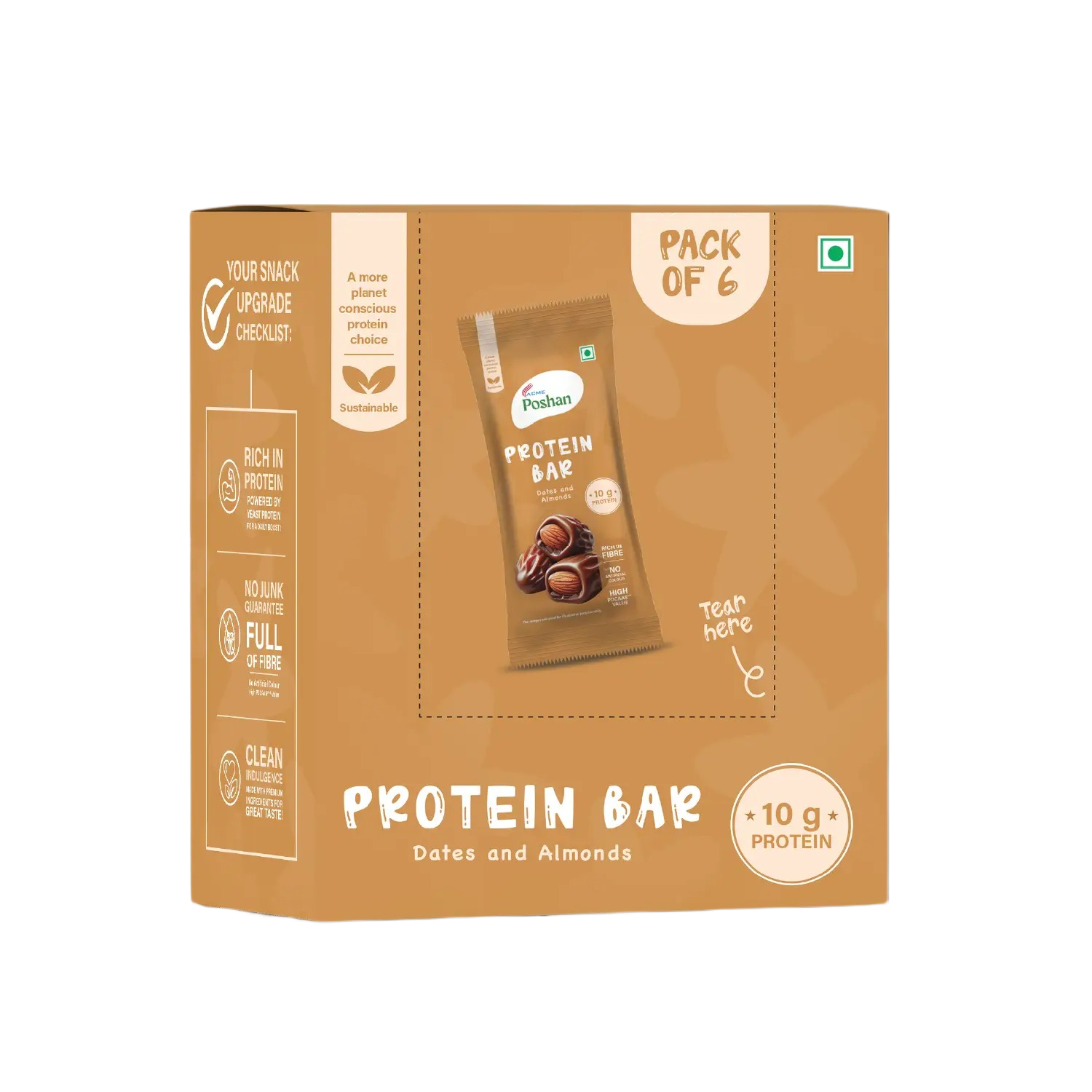 Protein Bar Dates and Almonds 50gms,10gm protein-Pack of 6