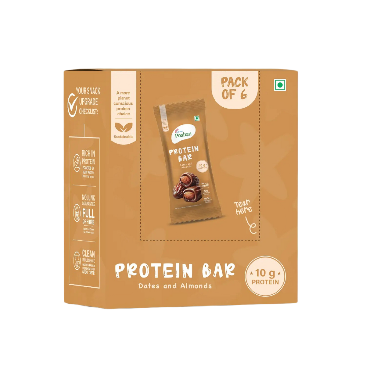 Protein Bar Dates and Almonds 50gms,10gm protein-Pack of 6