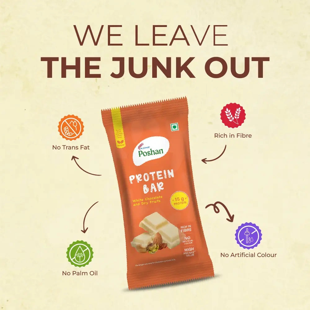 Protein Bar White Chocolate and Dry Fruits 50gms, 15gms protein