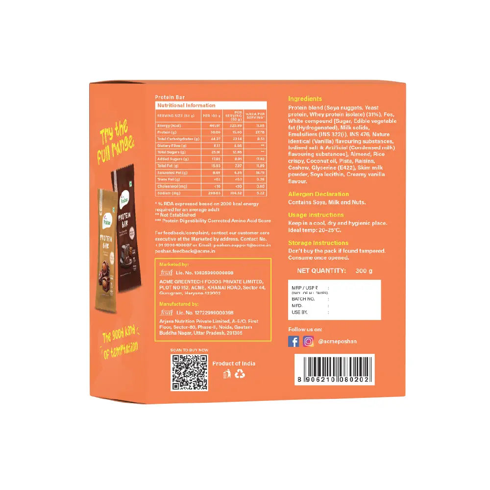 Protein Bar White Chocolate and Dry Fruits 50gms, 15gms protein-Pack of 6