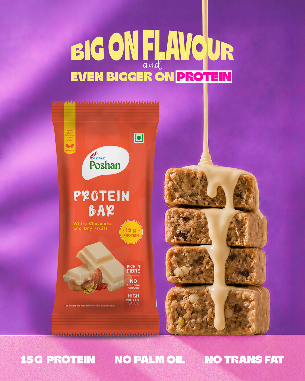 Protein Bar White Chocolate and Dry Fruits 50gms, 15gms protein-Pack of 6