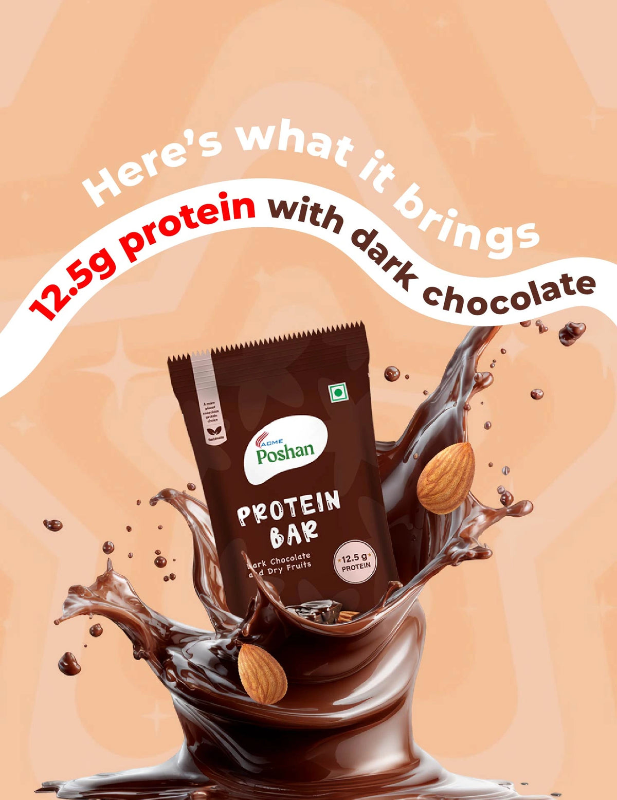 Protein Bar Dark Chocolate and Dry Fruits 50gms, 12.5gms protein-Pack of 6
