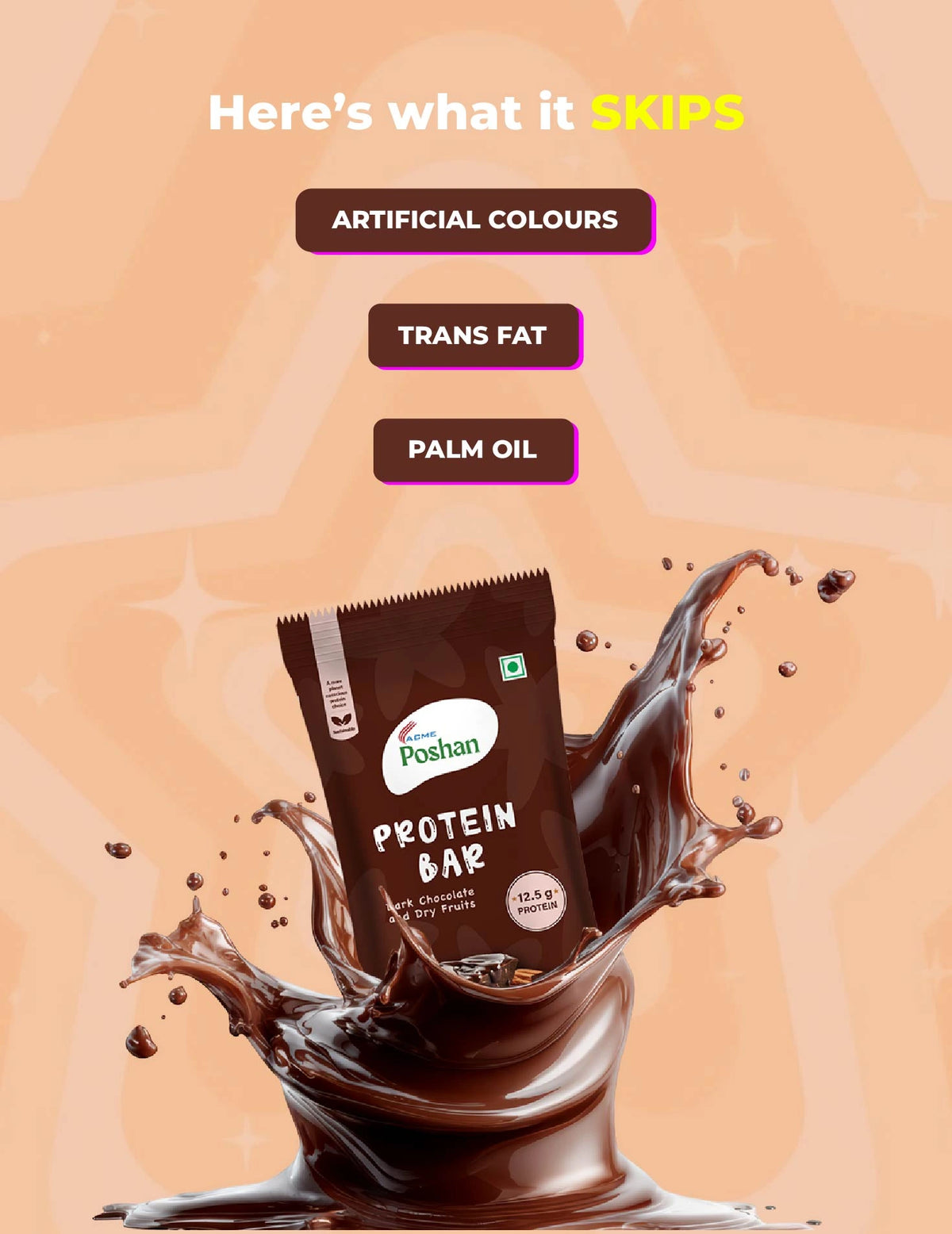 Protein Bar Dark Chocolate and Dry Fruits 50gms, 12.5gms protein-Pack of 6