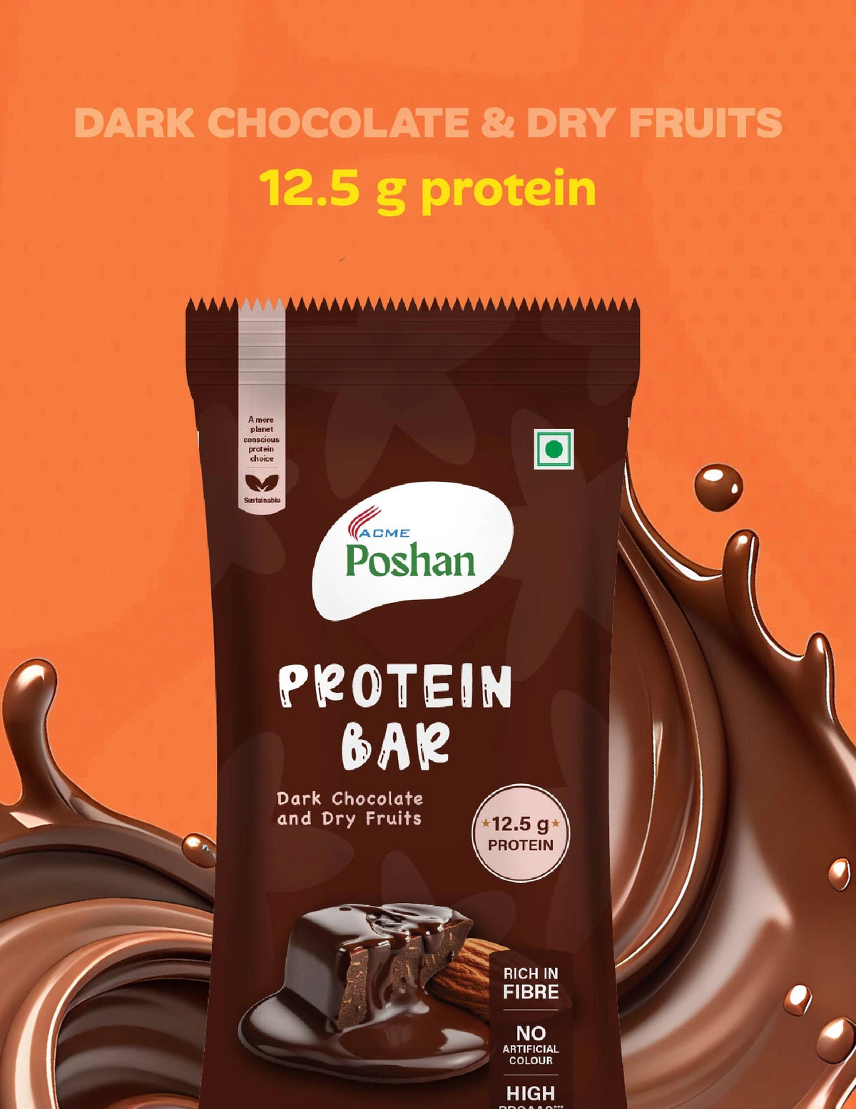 Protein Bar Dark Chocolate and Dry Fruits 50gms, 12.5gms protein-Pack of 6