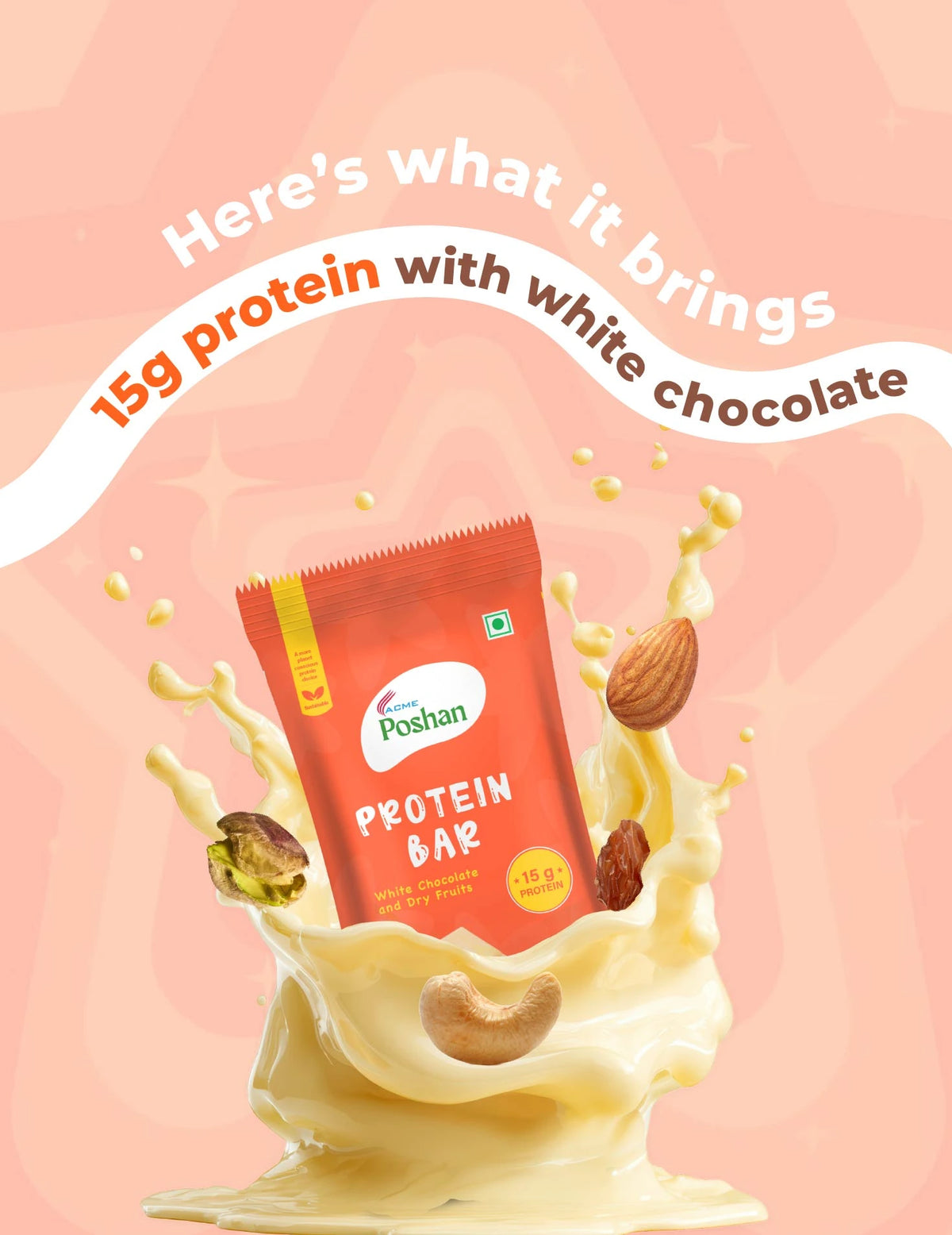 Protein Bar White Chocolate and Dry Fruits 50gms, 15gms protein-Pack of 6
