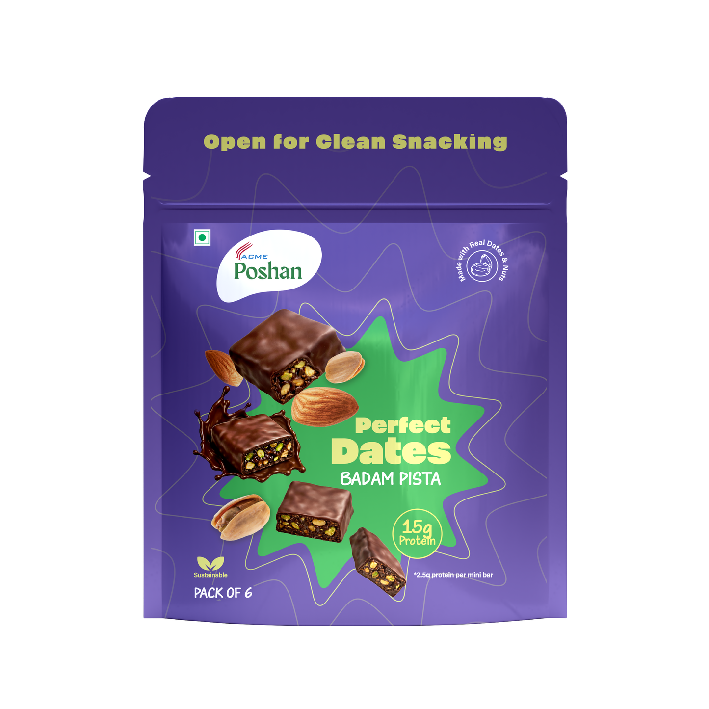 Perfect Dates Badam Pista Pack of 6, 120gm