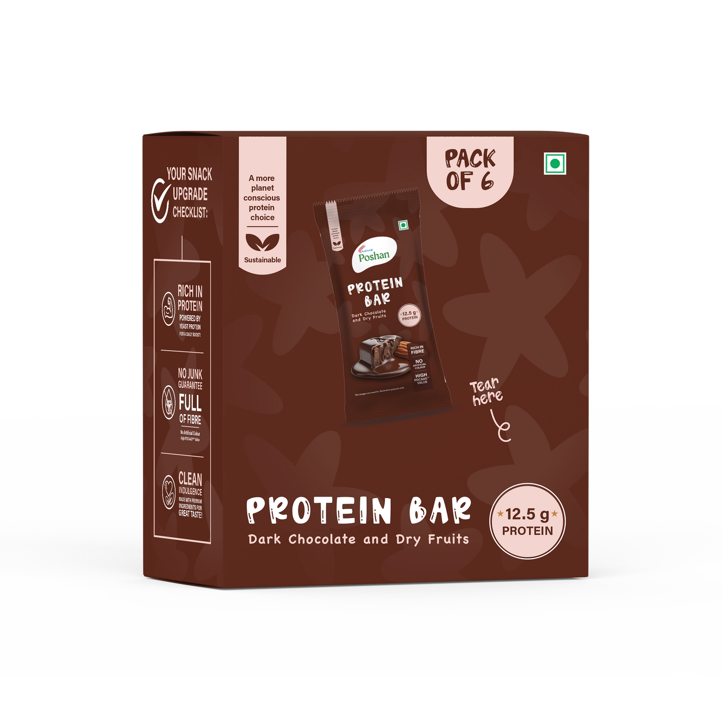 Protein Bar Dark Chocolate and Dry Fruits 50gms, 12.5gms protein-Pack of 6