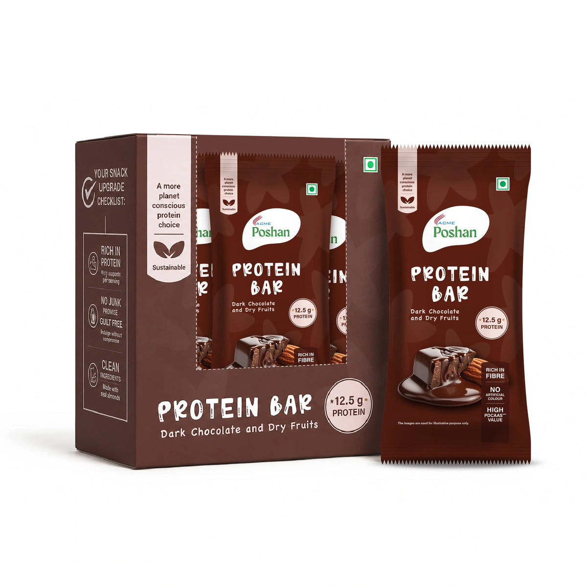 Protein Bar Dark Chocolate and Dry Fruits 50gms, 12.5gms protein-Pack of 6