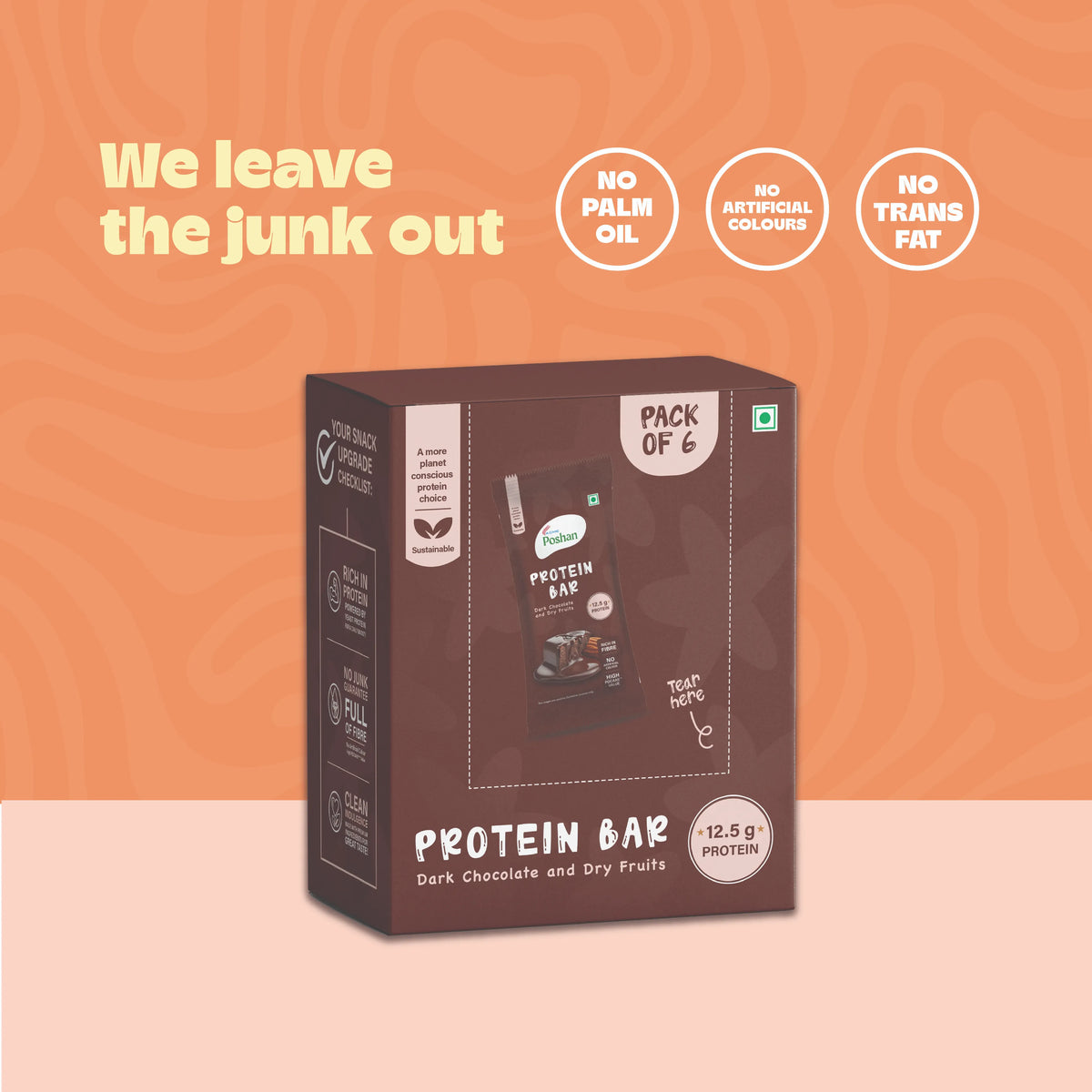 Protein Bar Dark Chocolate and Dry Fruits 50gms, 12.5gms protein-Pack of 6