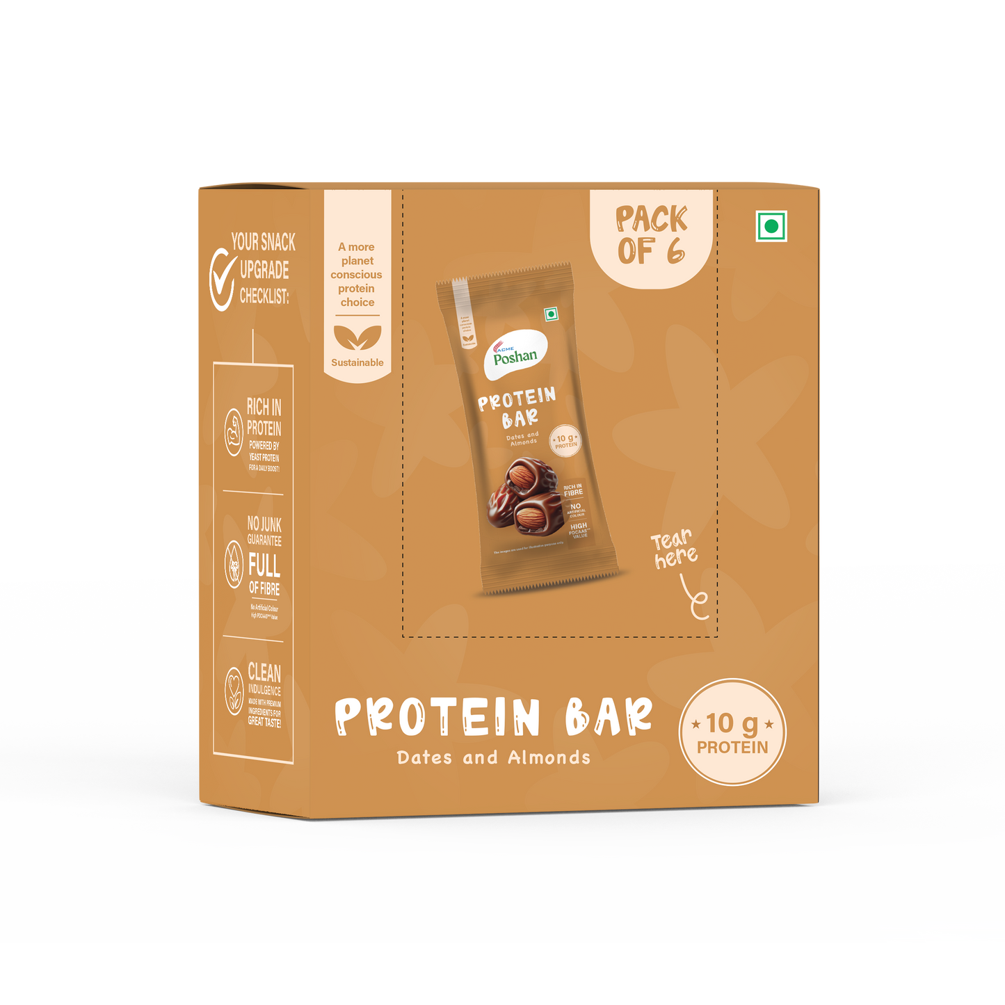 Protein Bar Dates and Almonds 50gms,10gm protein-Pack of 6