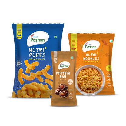 Protein Bar Date & Almonds 50gm+ Masala Noodles 70 gms + Masala Puff 50 gms