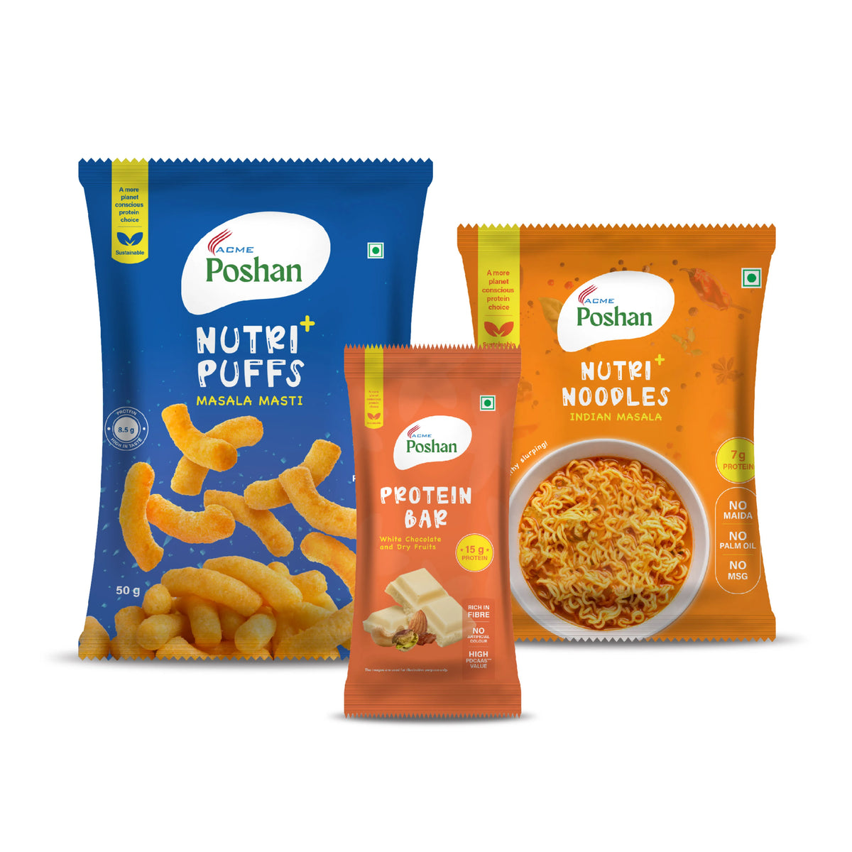 Protein Bar White chocolate 50gm+ Masala Noodles 70 gms + Masala Puff 50 gms