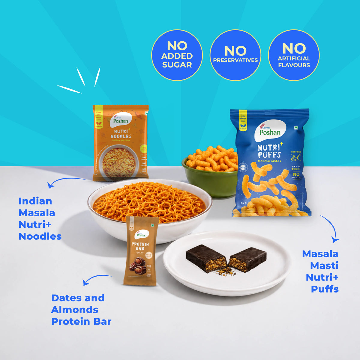 Protein Bar Date & Almonds 50gm+ Masala Noodles 70 gms + Masala Puff 50 gms
