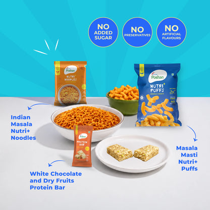 Protein Bar White chocolate 50gm+ Masala Noodles 70 gms + Masala Puff 50 gms