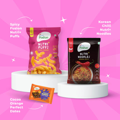 Perfect Dates Cocoa Orange 3 ( 60gms) +Korean noodles 70gms+ Spicy Fusion puff 50gms