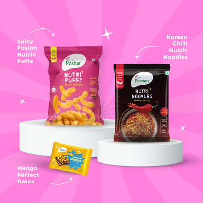 Perfect Dates Mango 3 ( 60gms) +Korean noodles 70gms+ Spicy Fusion puff 50gms