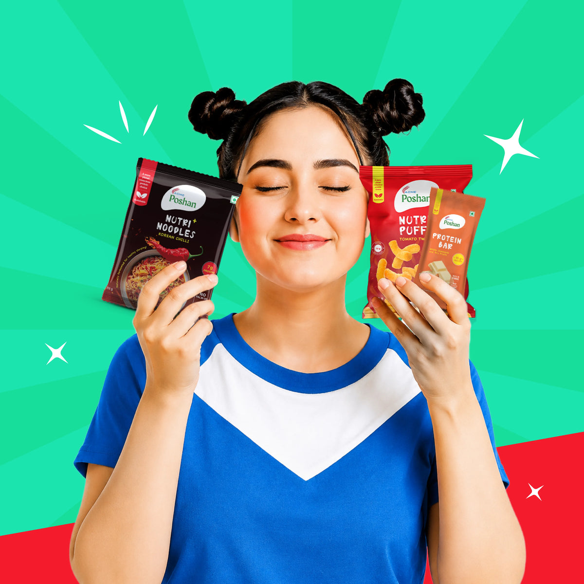 Protein Bar white chocolate 50gm+ Korean Noodles 70 gms + Tomato Puff 50 gms
