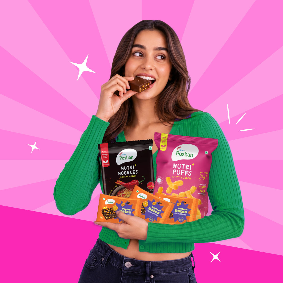 Perfect Dates Cocoa Orange 3 ( 60gms) +Korean noodles 70gms+ Spicy Fusion puff 50gms