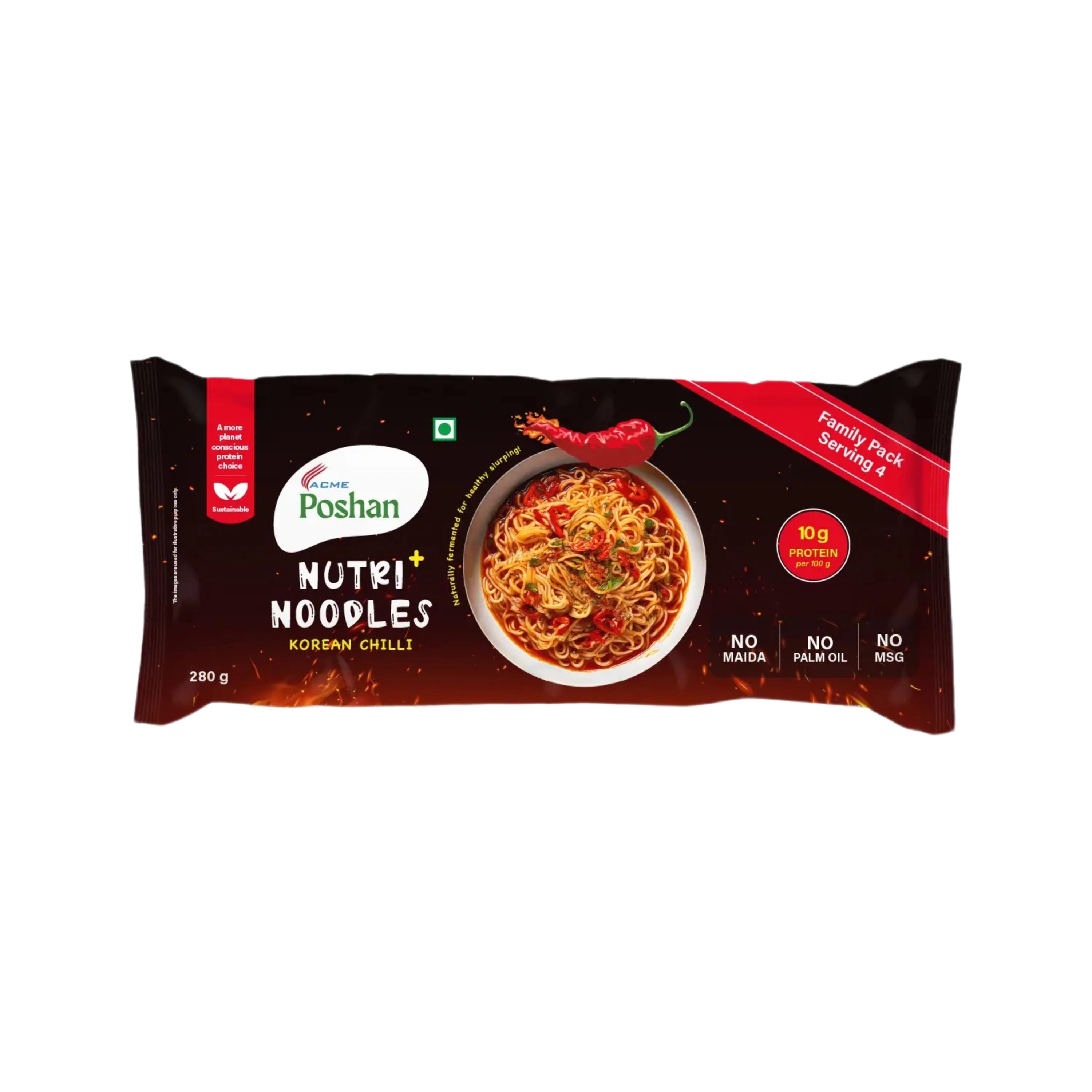 Nutri+ Noodles Korean Chilli Pack of 4, 280gms