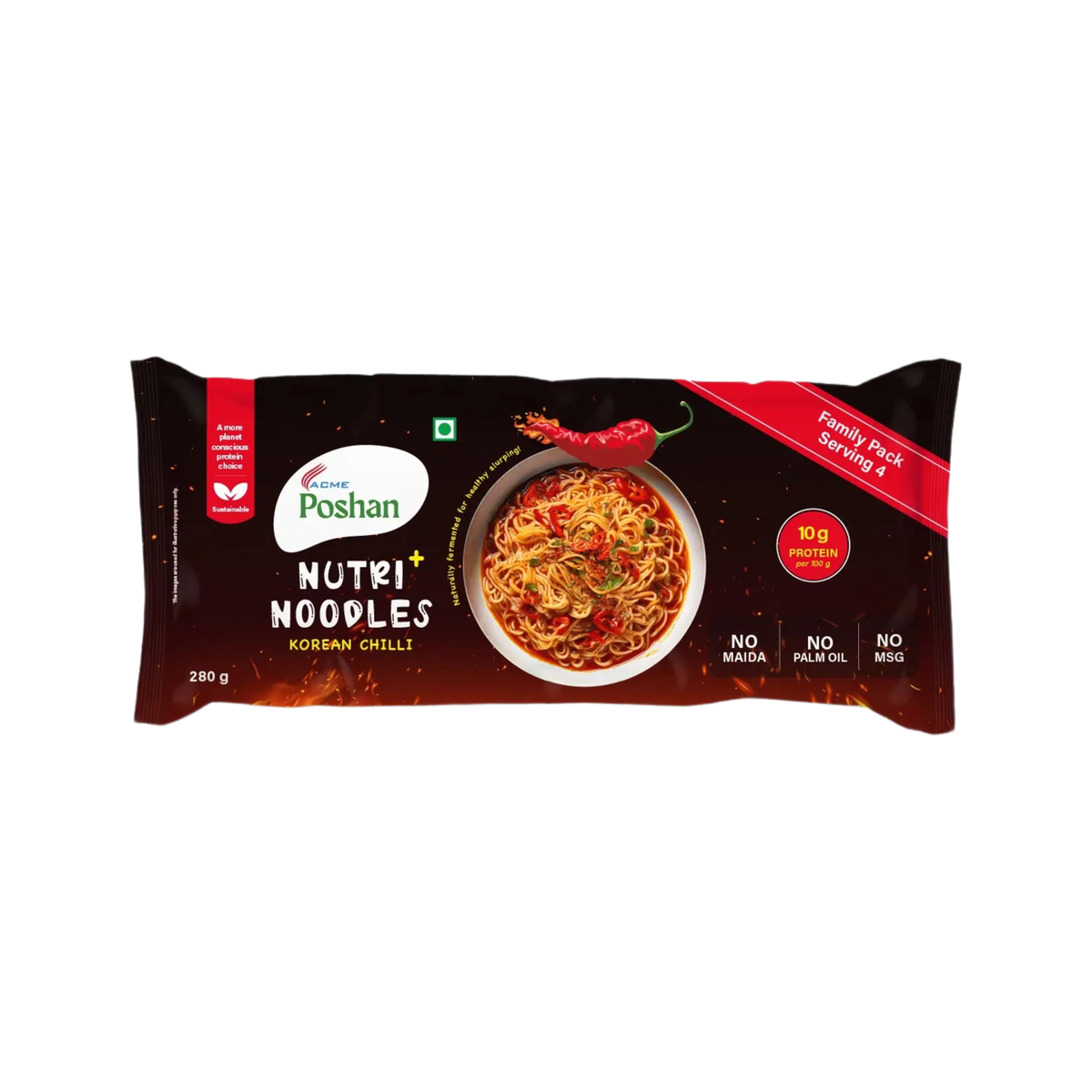 Nutri+ Noodles Korean Chilli Pack of 4, 280gms