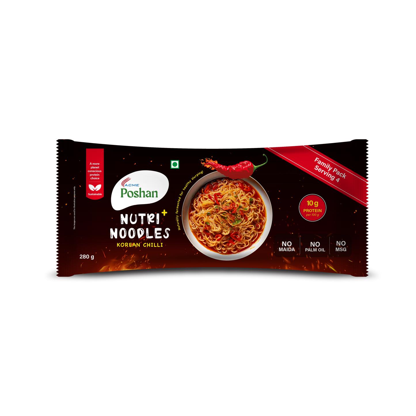 Nutri+ Noodles Korean Chilli Pack of 4, 280gms