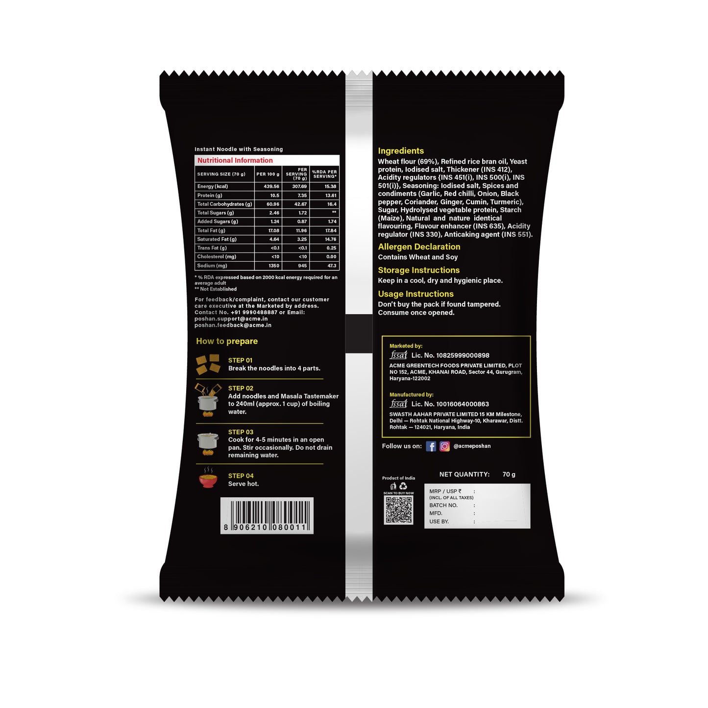 Nutri+ Noodles Korean Chilli Pack of 4, 280gms