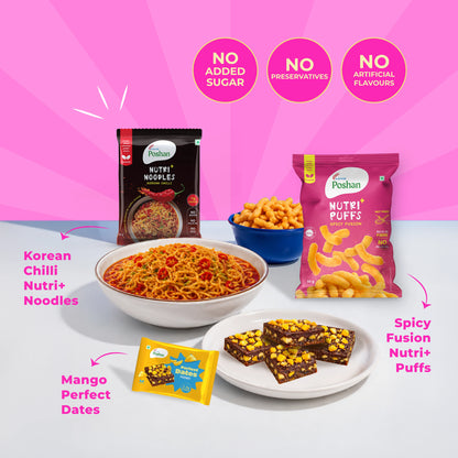 Perfect Dates Mango 3 ( 60gms) +Korean noodles 70gms+ Spicy Fusion puff 50gms