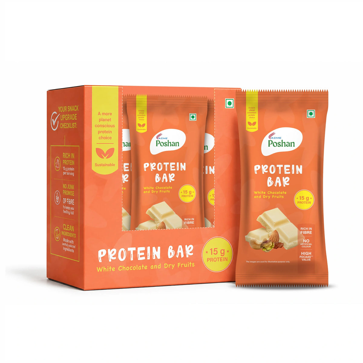 Protein Bar White Chocolate and Dry Fruits 50gms, 15gms protein-Pack of 6