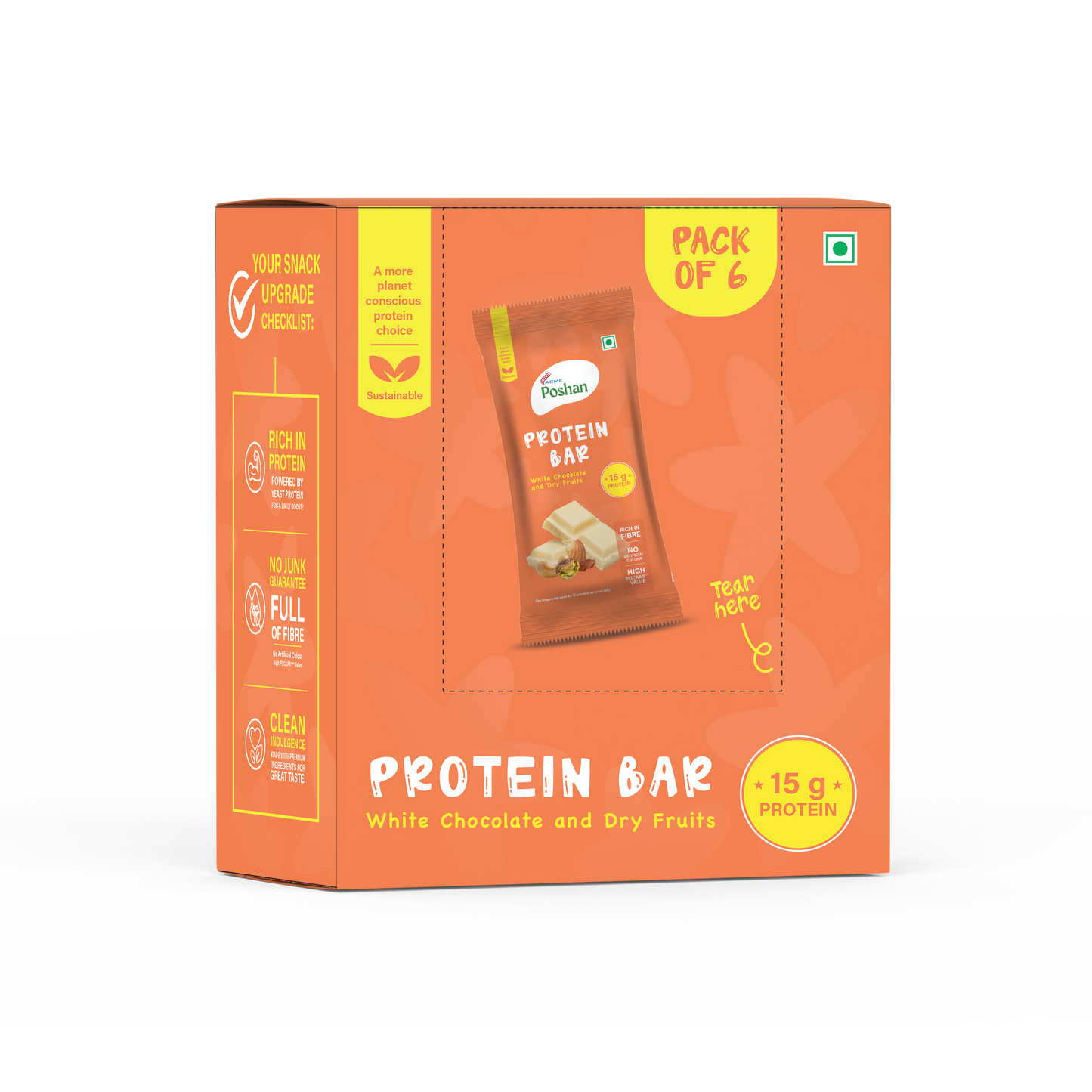 Protein Bar White Chocolate and Dry Fruits 50gms, 15gms protein-Pack of 6