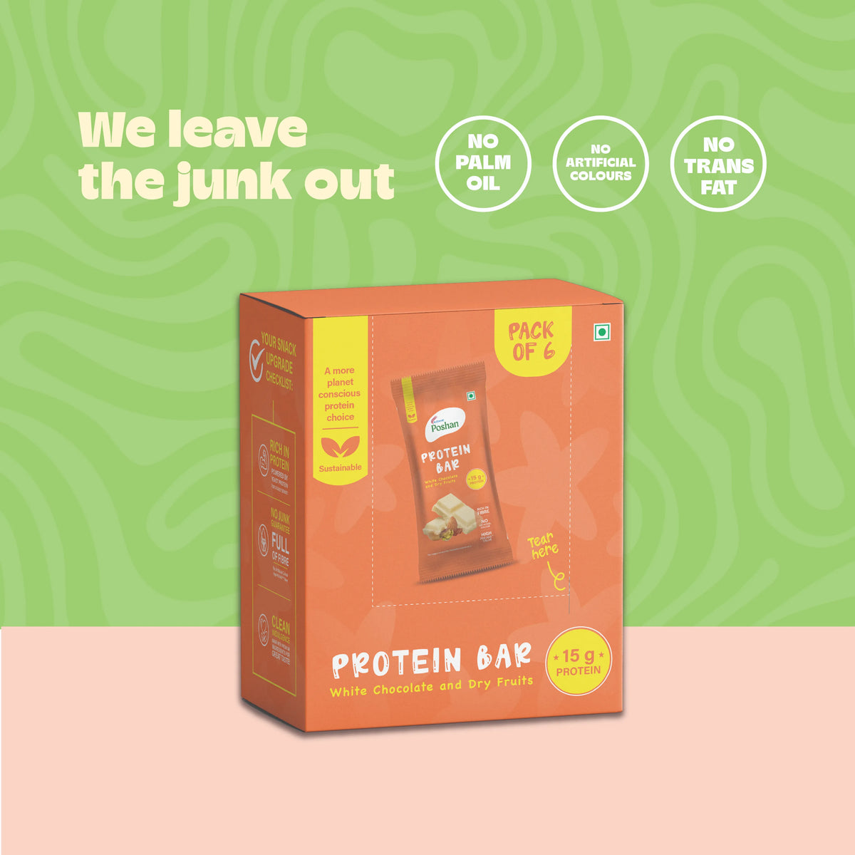 Protein Bar White Chocolate and Dry Fruits 50gms, 15gms protein-Pack of 6