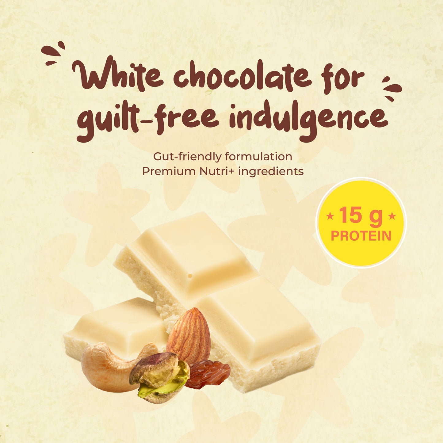 Protein Bar White Chocolate and Dry Fruits 50gms, 15gms protein