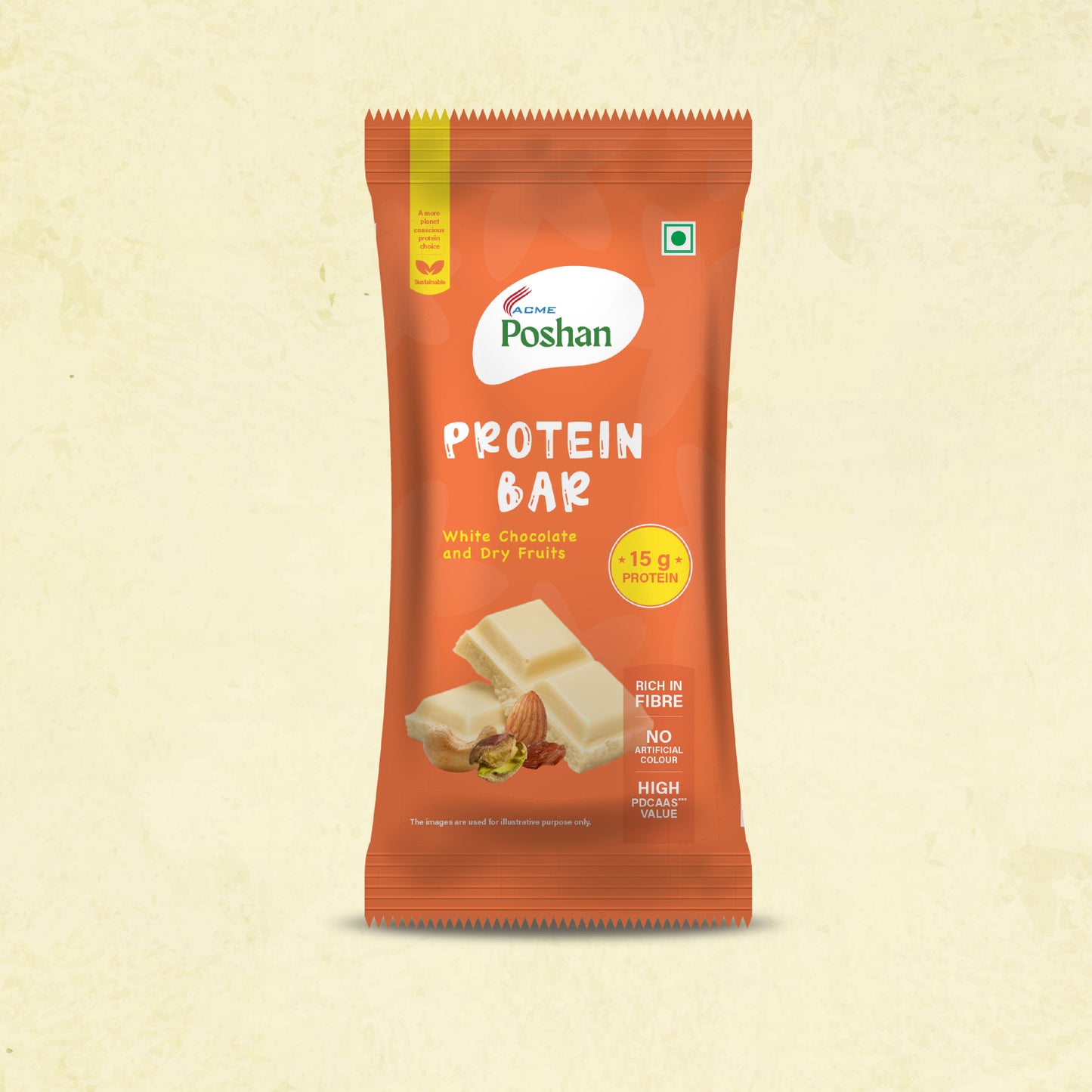 Protein Bar White Chocolate and Dry Fruits 50gms, 15gms protein