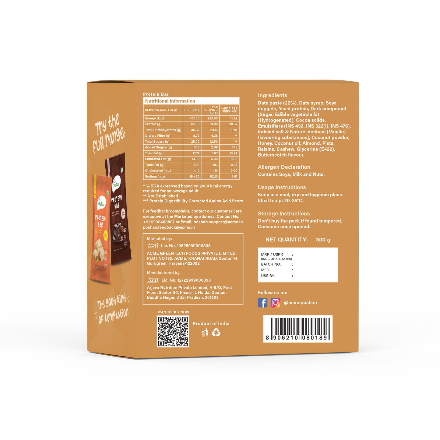 Protein Bar Dates and Almonds 50gms,10gm protein-Pack of 6