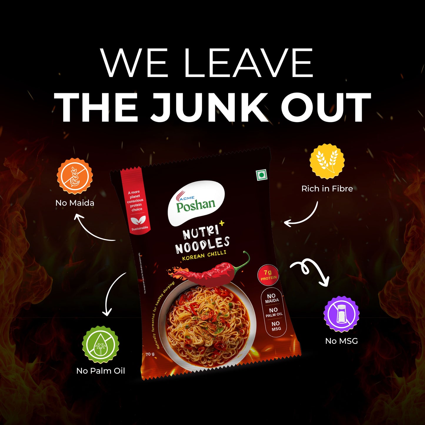 Nutri+ Noodles Korean Chilli Pack of 4, 280gms